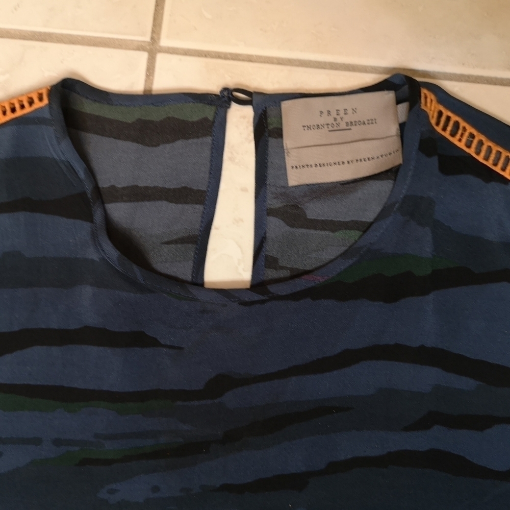 Y2K Vintage Preen Blue Pink Camouflage Print Georgette Silk Patchwork tshirt top - Picture 7 of 11